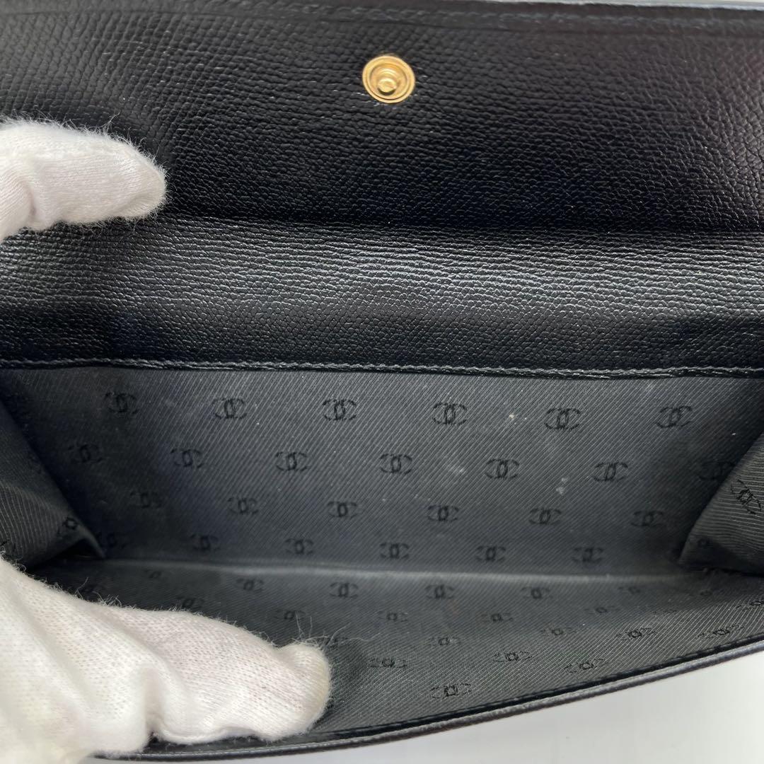 CHANEL 長財布 フラップウォレット ココマーク レザー 黒 シリアルあり