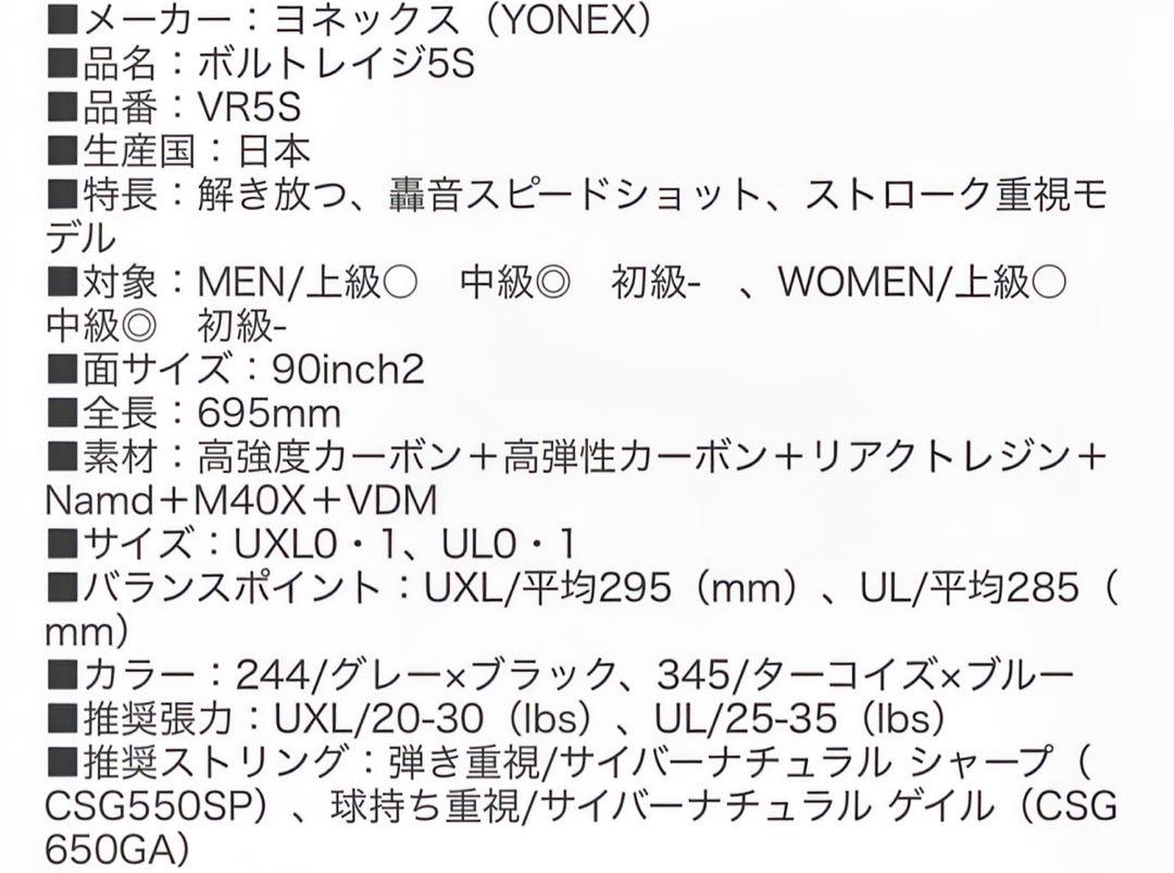 YONEX ボルトレイジ 5S