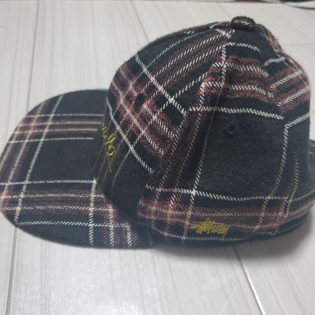 STUSSY チェック柄キャップ 黒 - メルカリ