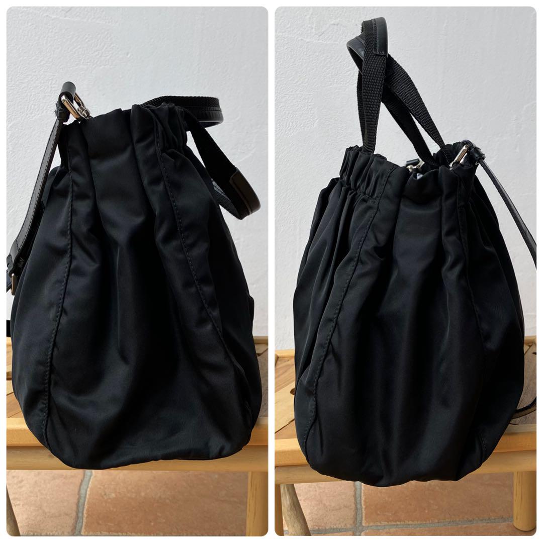 ✨極美品✨PRADA プラダ  ナイロン ギャザー ショルダーバッグ   黒
