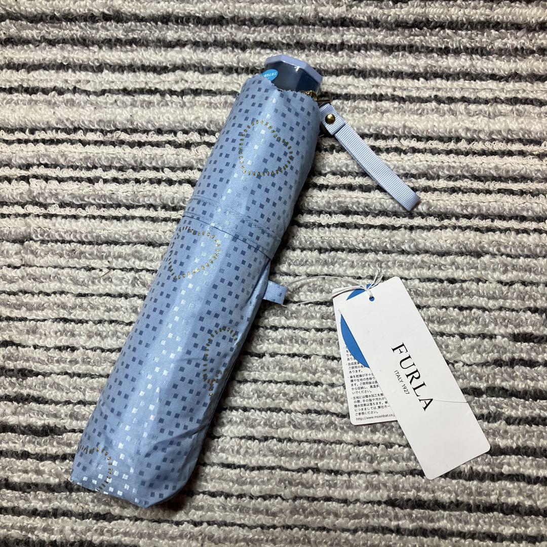 【未使用品】フルラ フリル 晴雨兼用 折り畳み傘 ブルー