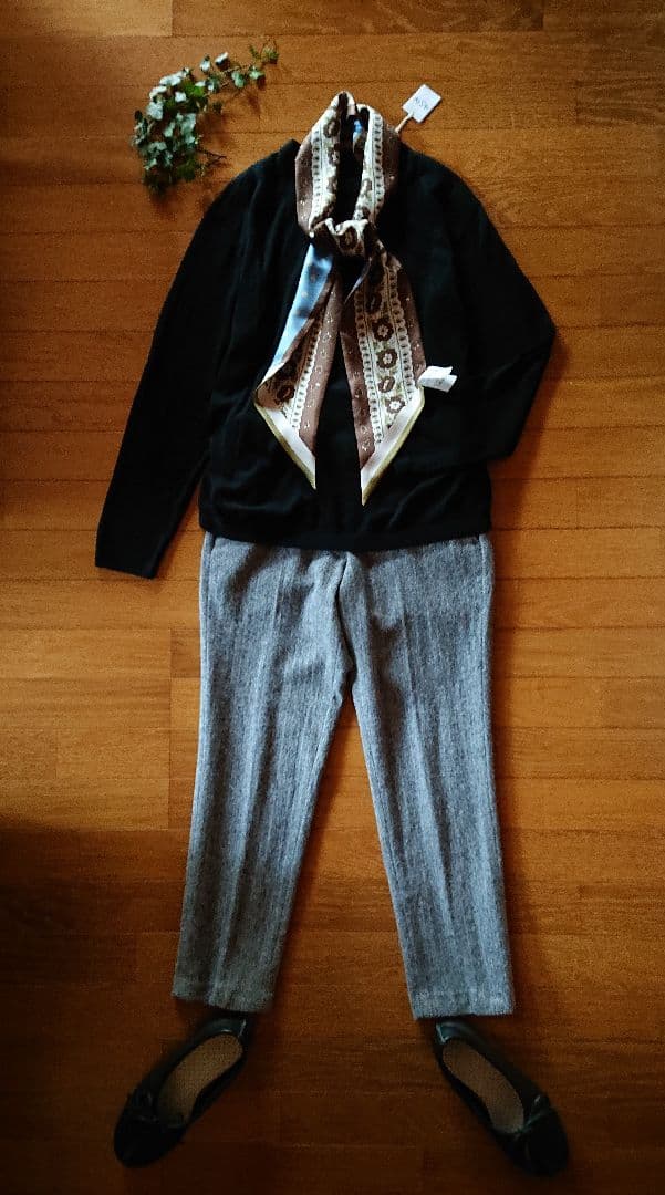 45R☆フラワープリントのシルクのこんぶ＊ロングスカーフ/ブラウン