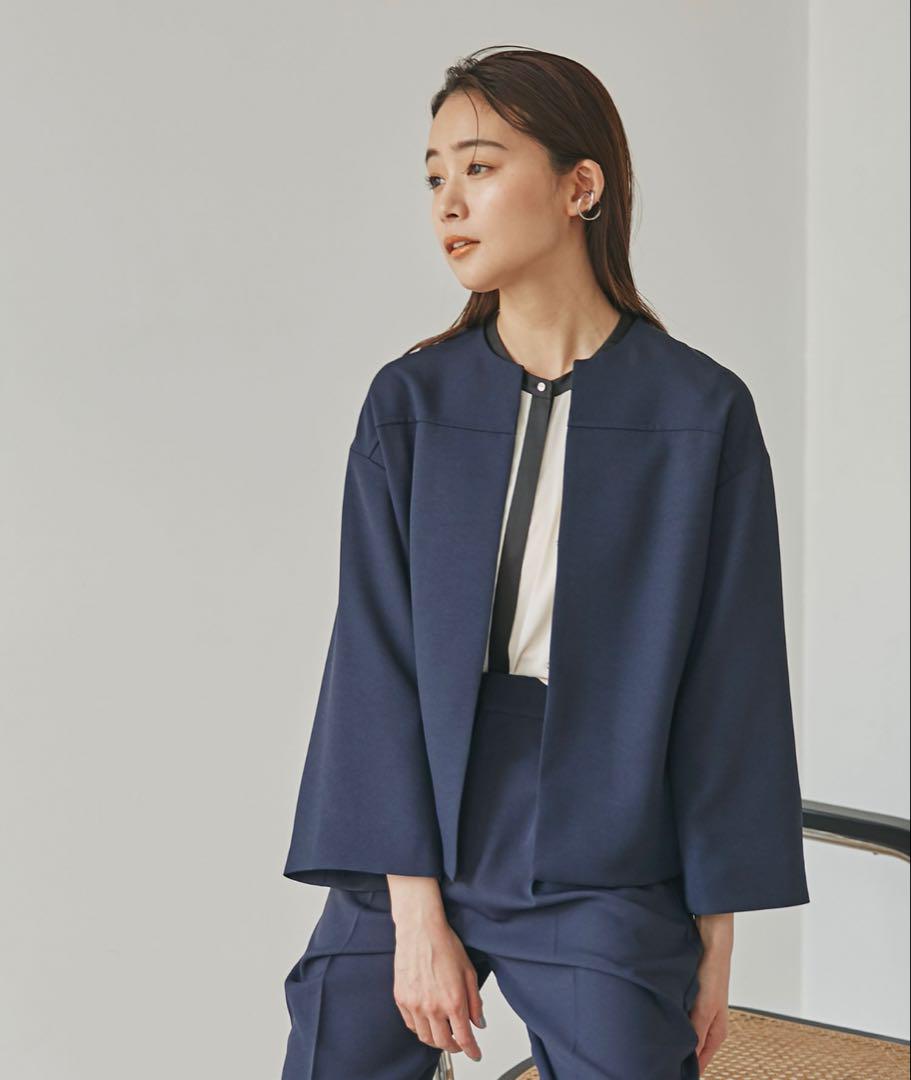 美品✨ナノユニバース マルチファンクションノーカラージャケット ネイビー