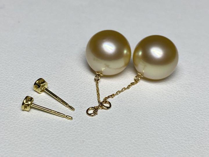 【絶品カラー】K18 南洋白蝶真珠 ゴールドパール 2wayピアス