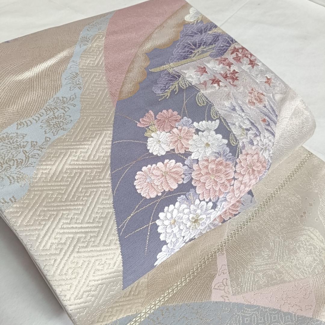 ◆S647◆六通柄　袋帯　菊に御簾　正絹　着物帯　和装着物