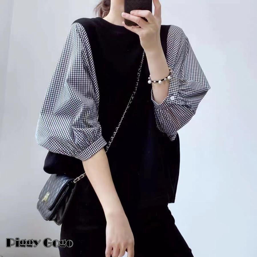 Tシャツレディース ドッキングトップス 切り替えブラウス 長袖 七分袖
