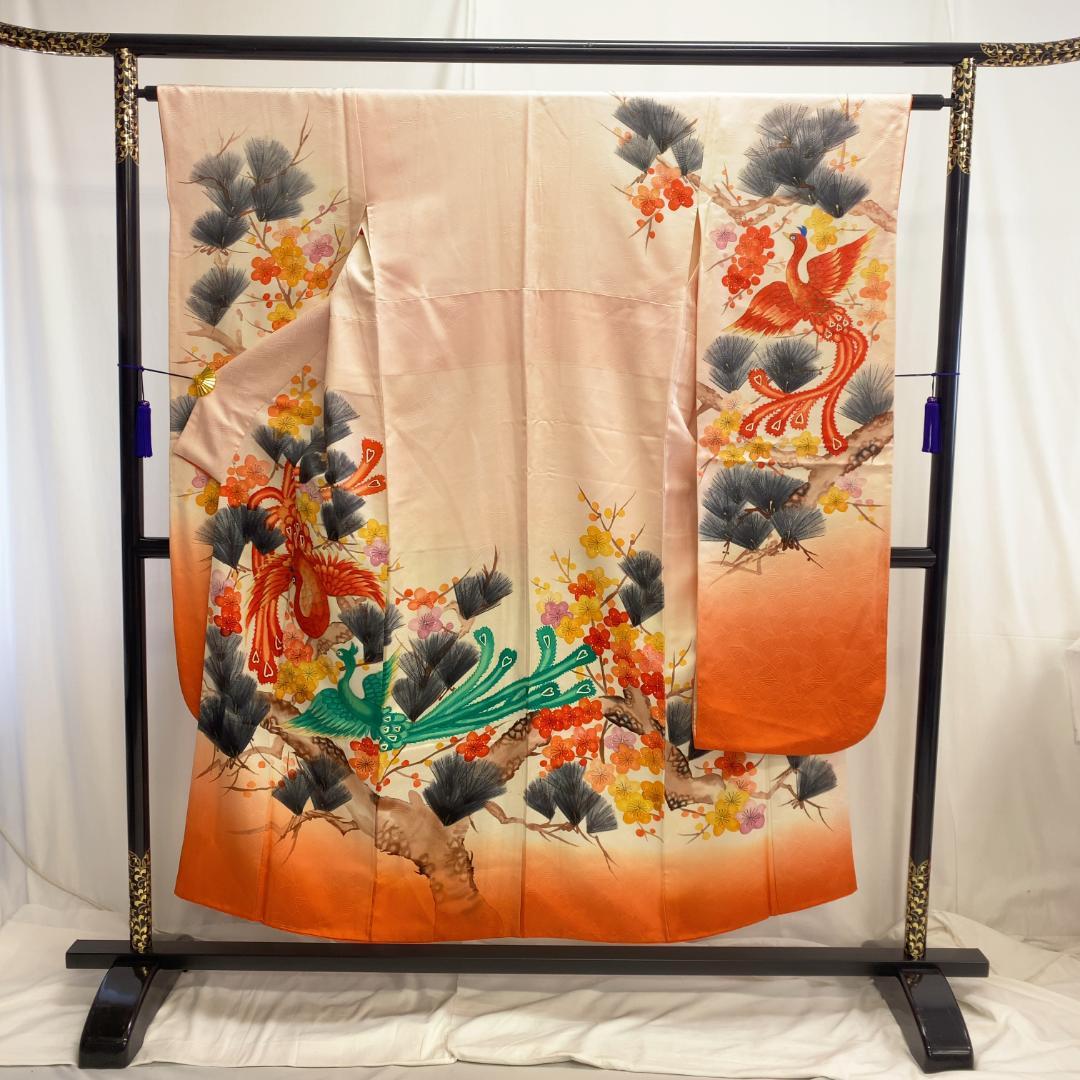 【S1332】着物 振袖 正絹 袷 尾長鳥 梅 松 単品販売 画像1