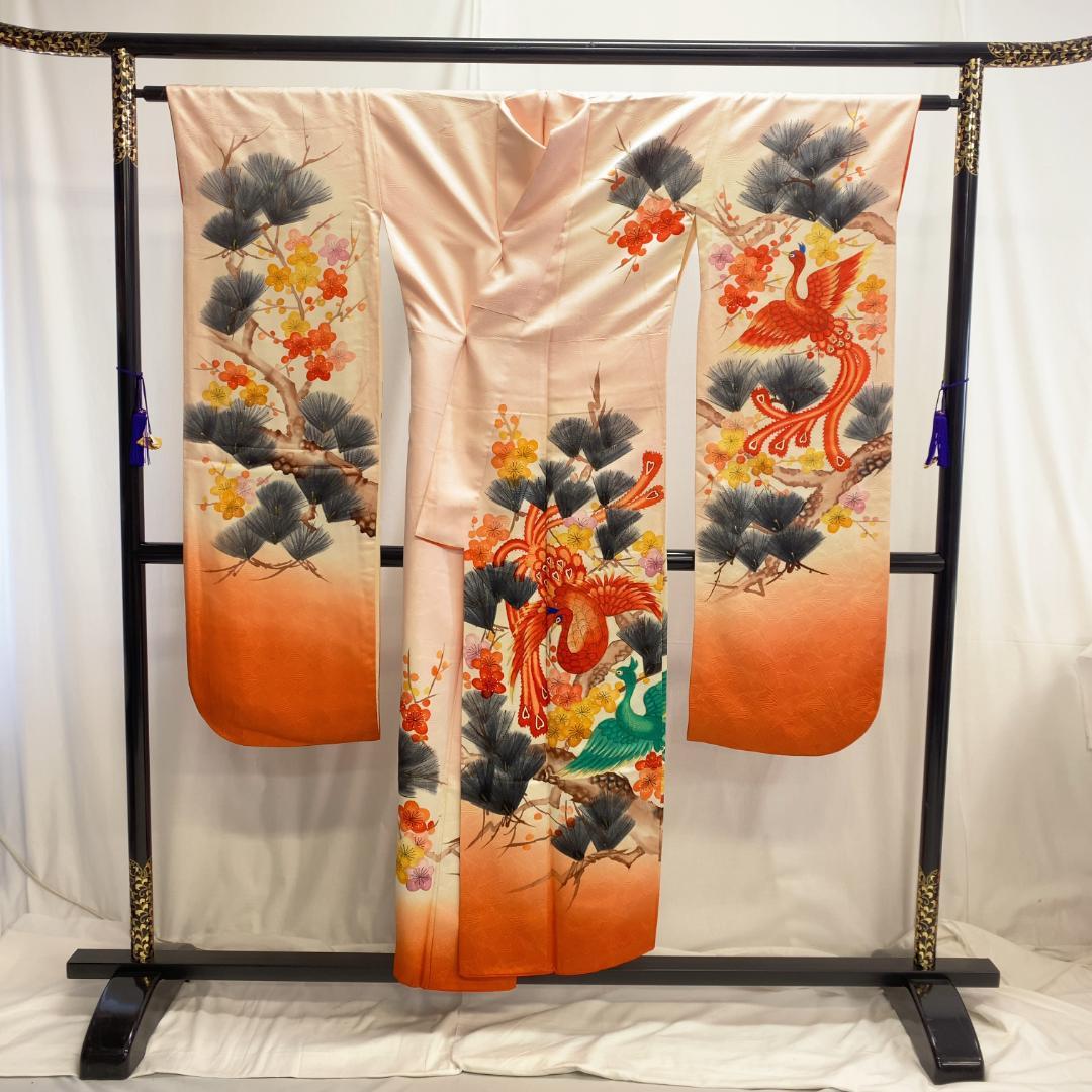 【S1332】着物 振袖 正絹 袷 尾長鳥 梅 松 単品販売 画像2