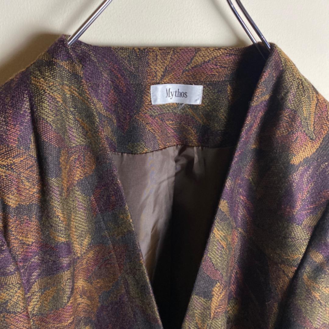 レトロ 古着 幾何学模様 総柄 デザイン ショールカラー デザイン