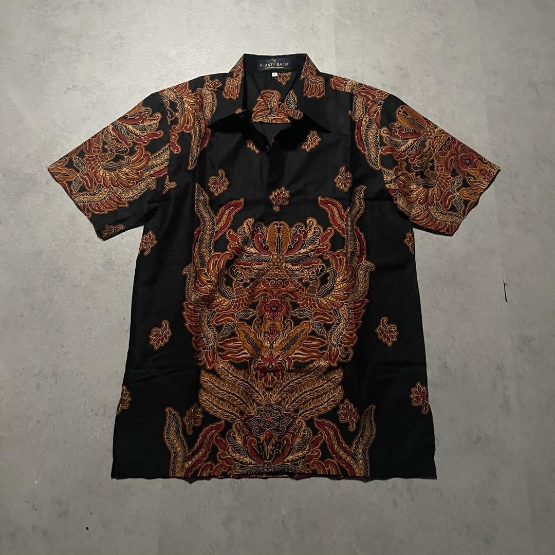 【新品タグ付き】✨激シブ✨柄シャツ　総柄　L アロハ　半袖シャツ　ブラック