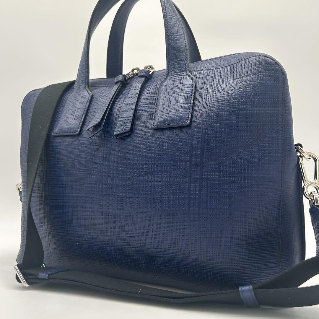 【極美品】ロエベ ゴヤ 2way ビジネスバッグ レザー ブルー 斜め掛け