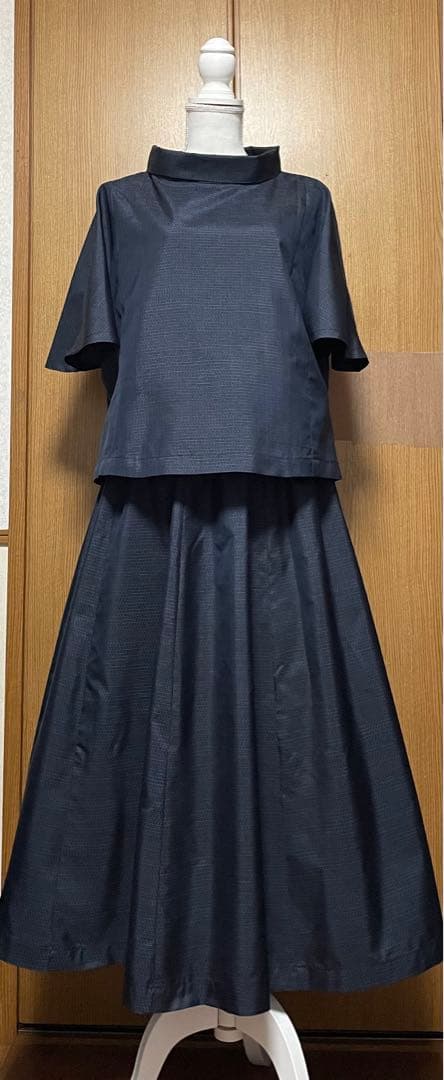 超目玉枠】 着物リメイク シンプル 藍色系 大島のトップスフレアー