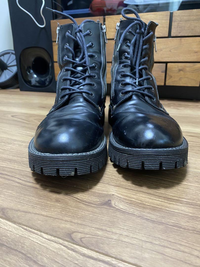 【メーカー直送】 27cm黒 レザー ミリタリーブーツ ジッパー付き 個人装備