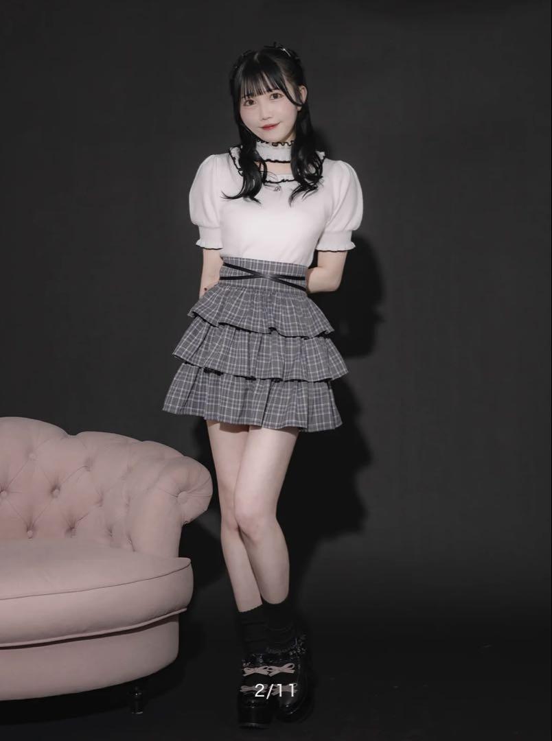 pium ピウム フリルチョーカーパフスリーブニット ホワイト