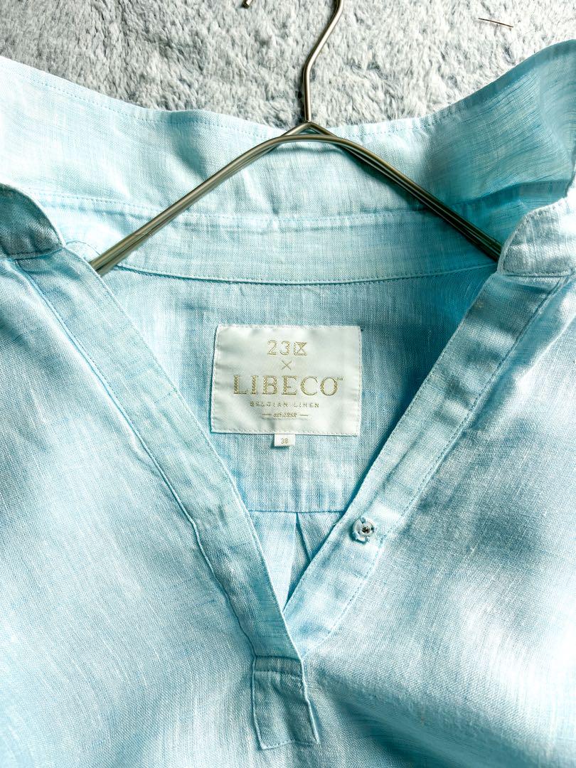 Oggi掲載【23区】LIBECO 麻100% スキッパーシャツ 38 水色