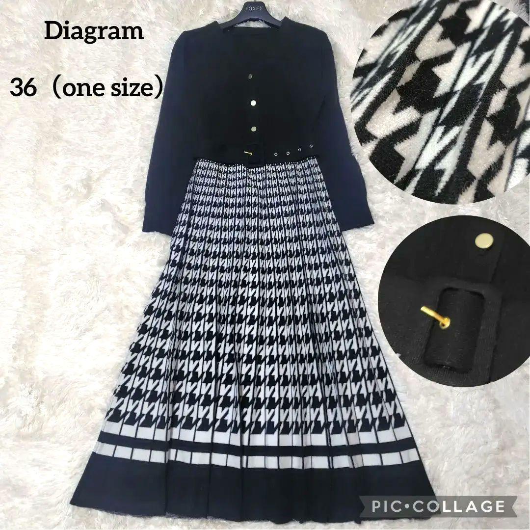 【美品♡定価3.1万】ダイアグラム　2020モデル　千鳥ニットワンピース　黒白