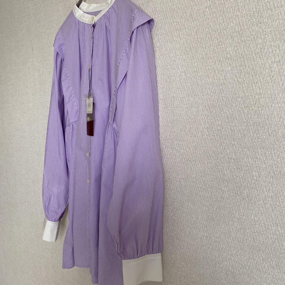 URBAN RESEARCH タグ付きクレリックカラーストライプギャザーシャツ