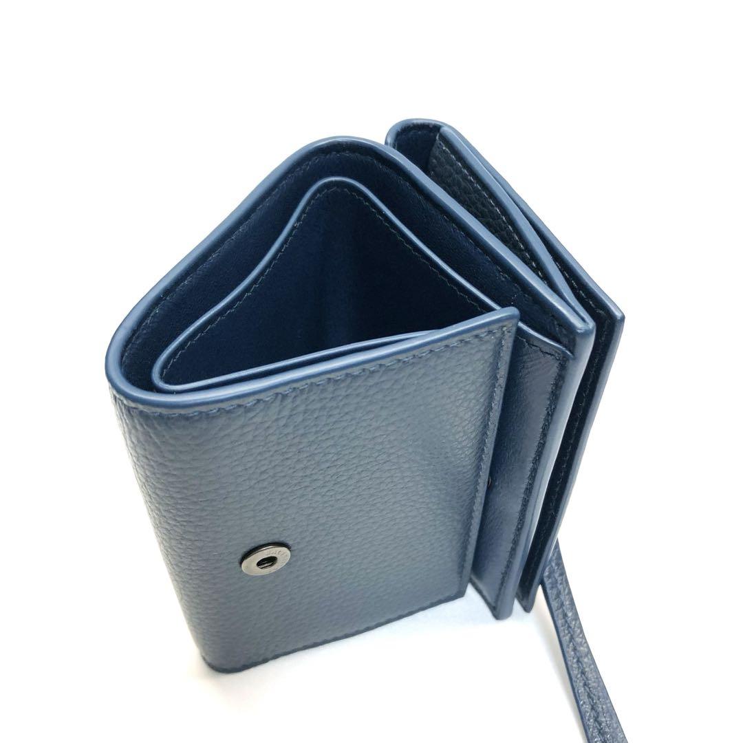 【美品　箱付】　バレンシアガ  三つ折り　財布  ミニ財布 ブルー