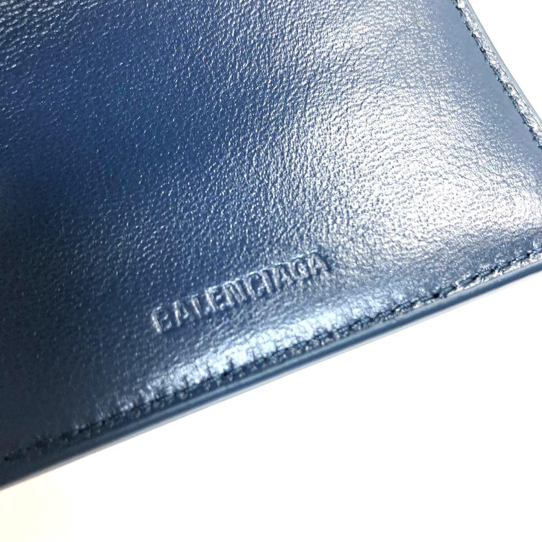 【美品　箱付】　バレンシアガ  三つ折り　財布  ミニ財布 ブルー