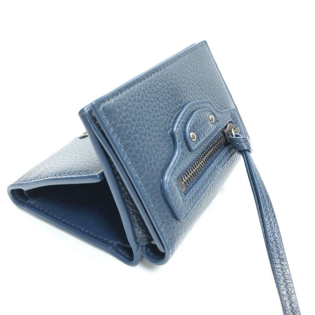 【美品　箱付】　バレンシアガ  三つ折り　財布  ミニ財布 ブルー