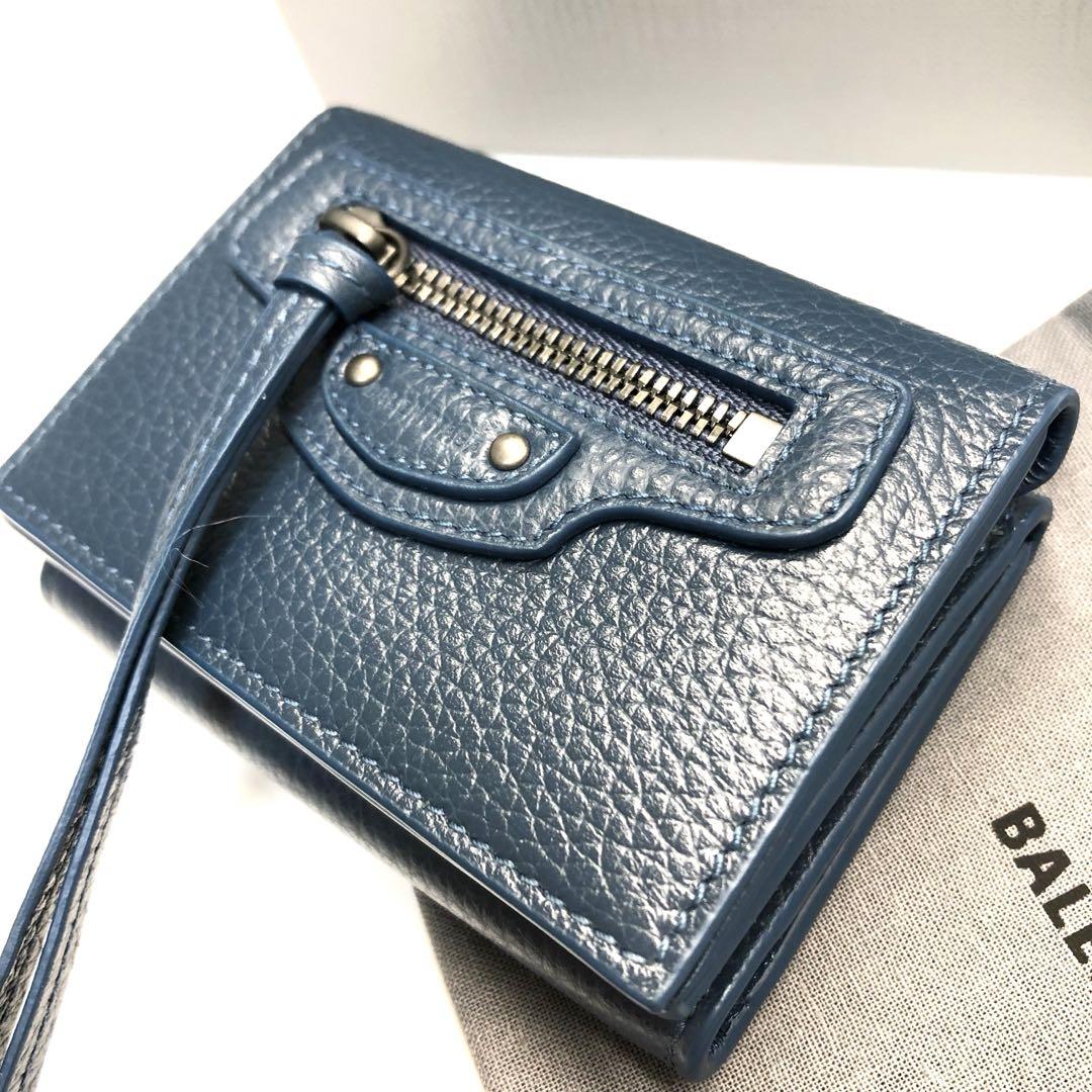 【美品　箱付】　バレンシアガ  三つ折り　財布  ミニ財布 ブルー