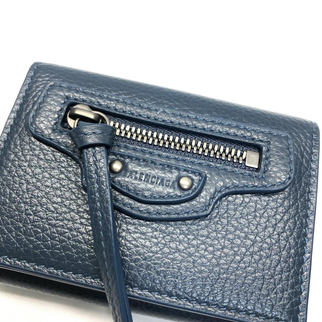 【美品　箱付】　バレンシアガ  三つ折り　財布  ミニ財布 ブルー