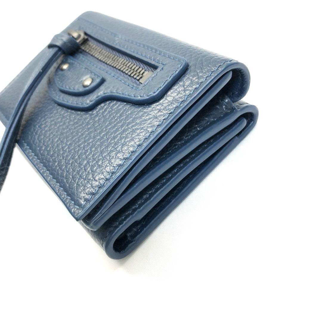 【美品　箱付】　バレンシアガ  三つ折り　財布  ミニ財布 ブルー
