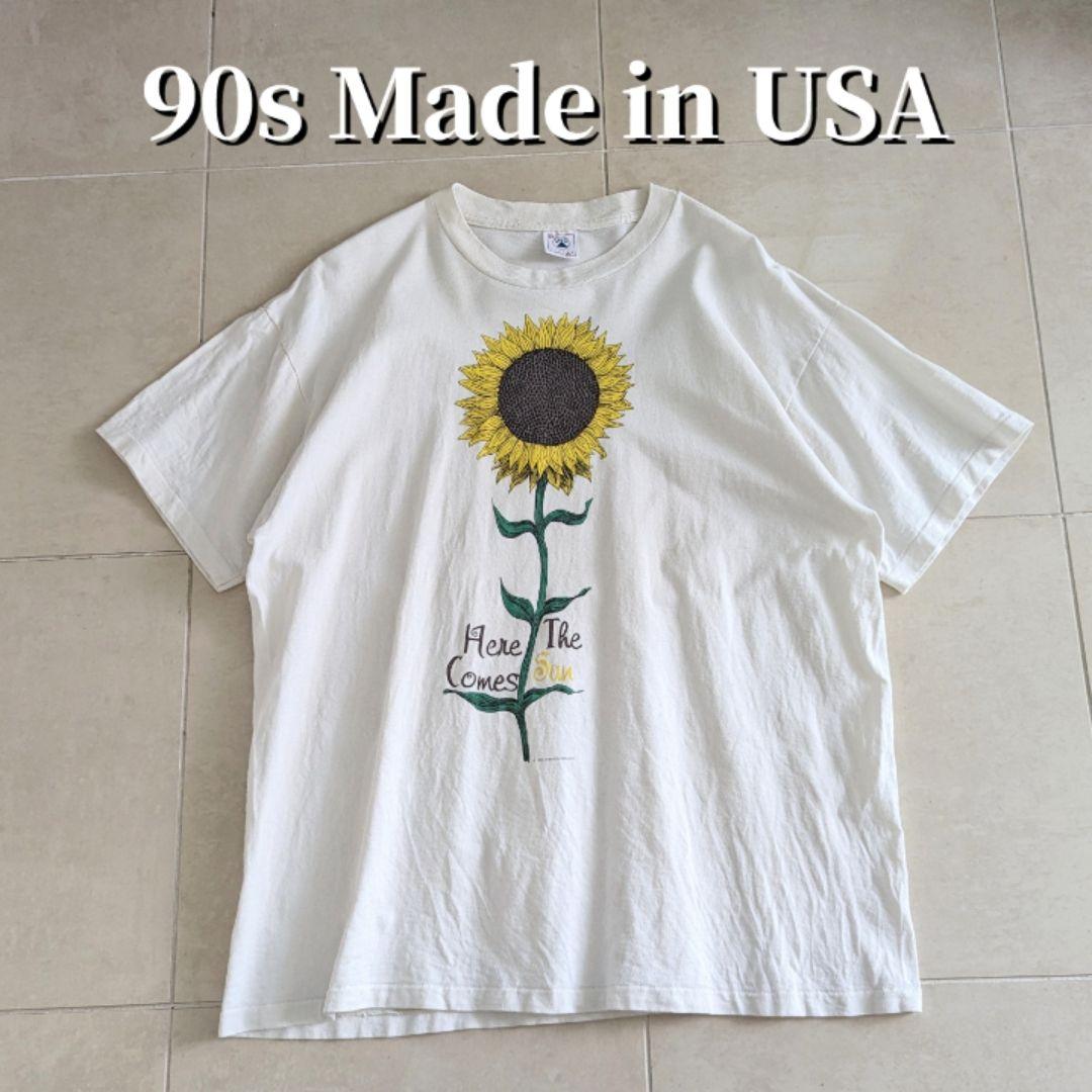 独特の上品 向日葵 USA製 90s サンフラワー シングルステッチ アートTシャツ トップス