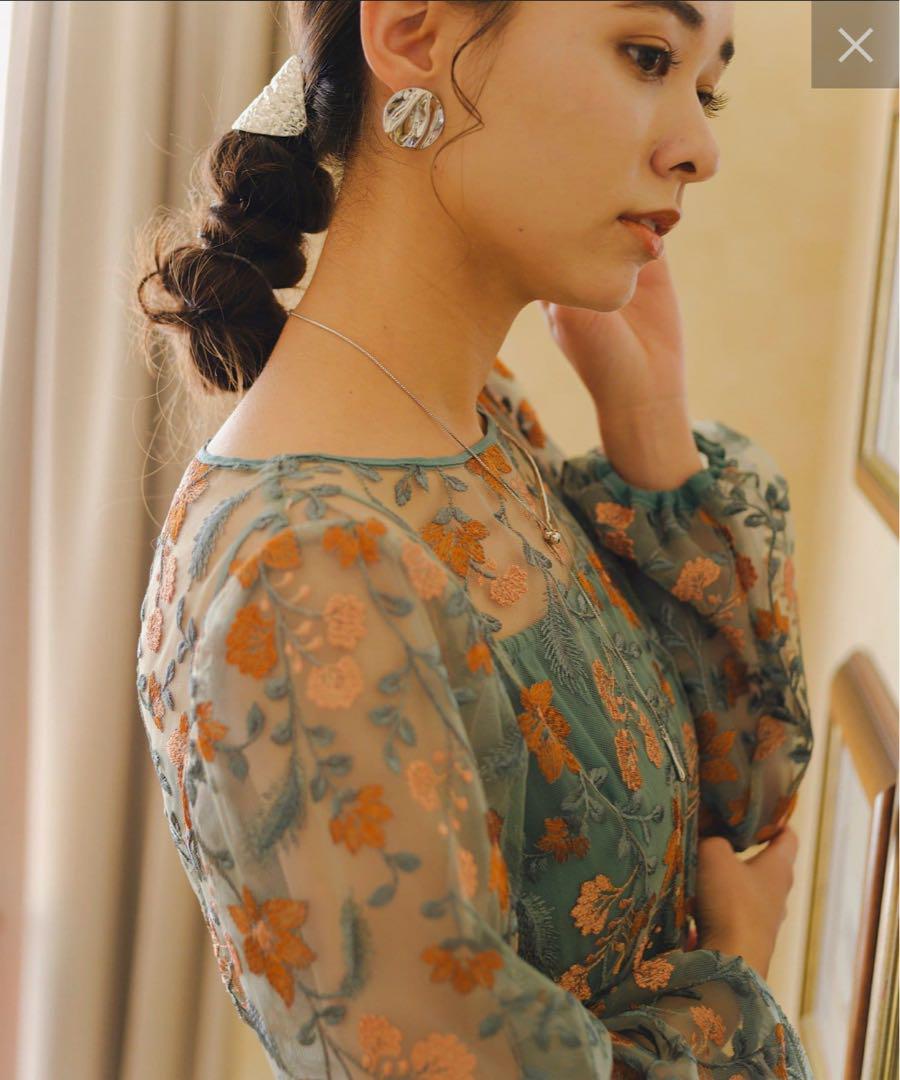 kastane embroidery organdy dress ヘアリボン付き