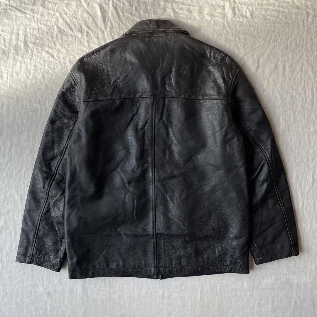 90's J.CREW 巨人タグ レザー カーコート 内側キルティング