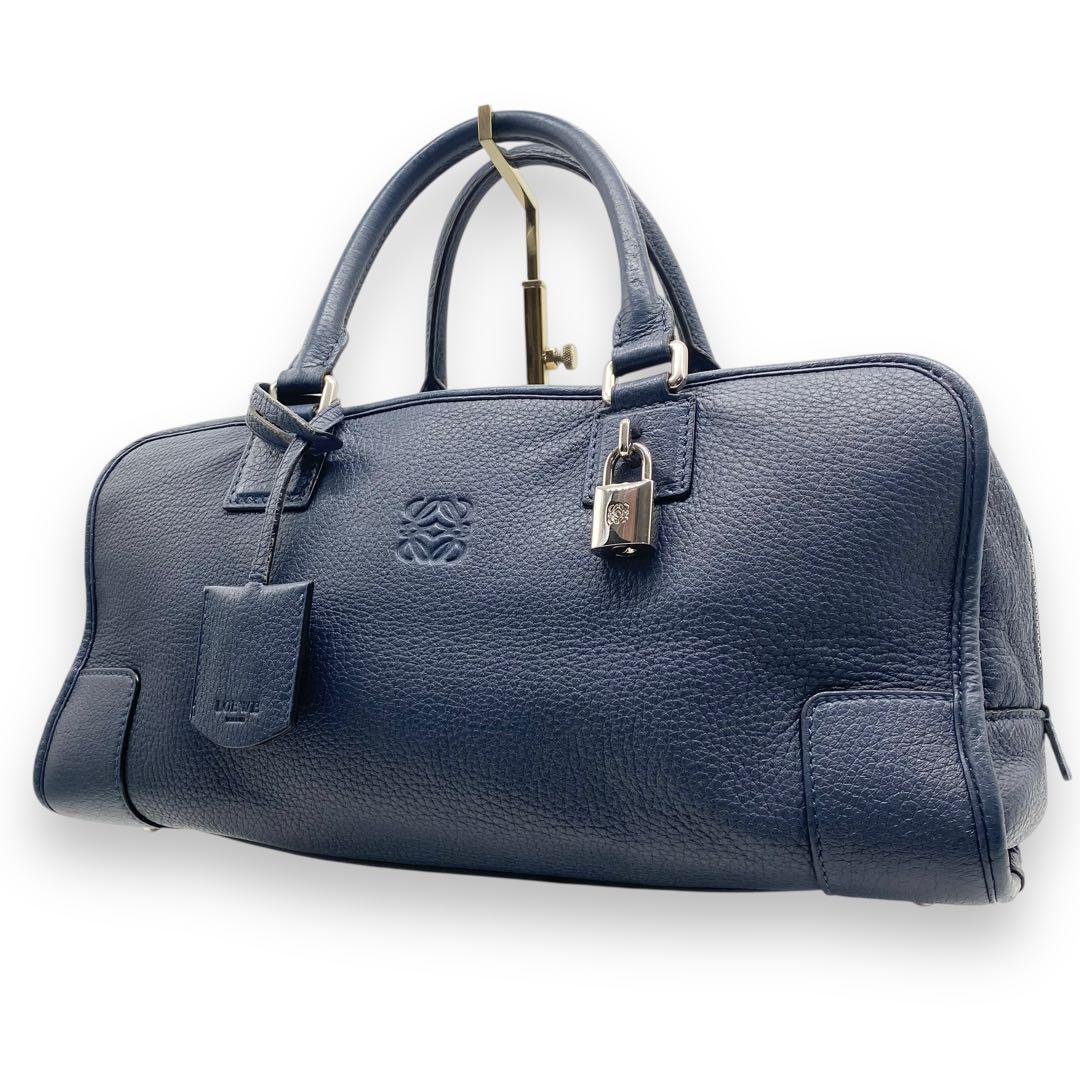 美品✨LOEWE ロエベ アマソナ36 ハンドバッグ ミニボストン ネイビー 極美品□ロエベ アマソナ36 アナグラム ハンドバッグ ミニ