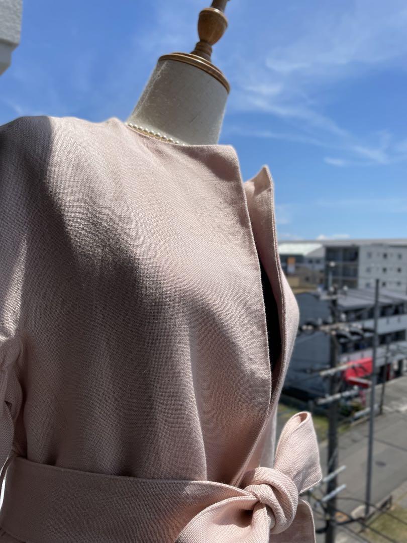 美品　IENA イエナ　リネン100% ノーカラーコート　羽織り　麻　パイピング 美品 IENA イエナ リネン100% ノーカラーコート 羽織り 麻