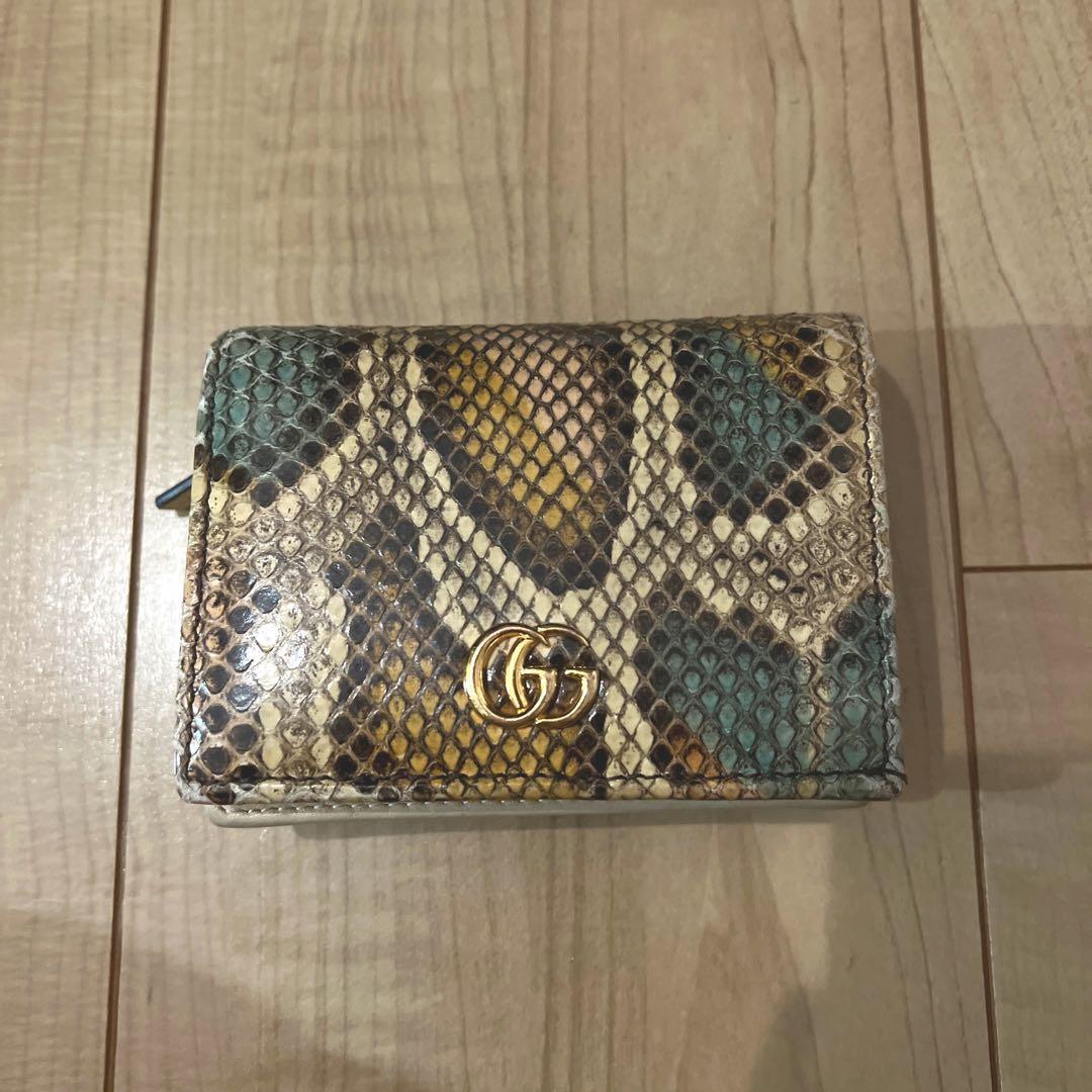 Gucci GGマーモント パイソン カードケース（コイン＆紙幣入れ付き）