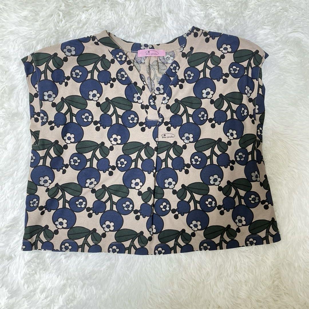 極美品✨peu pres プープレ ブルーベリー フルーツ 総柄 ブラウス