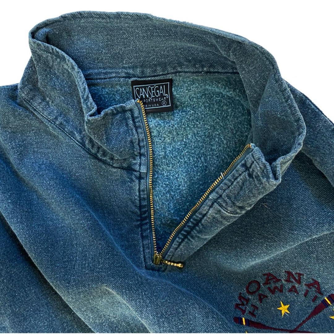 送無■良好【SANSEGAL】ヴィンテージハイネック刺繍トップスUS80-90s