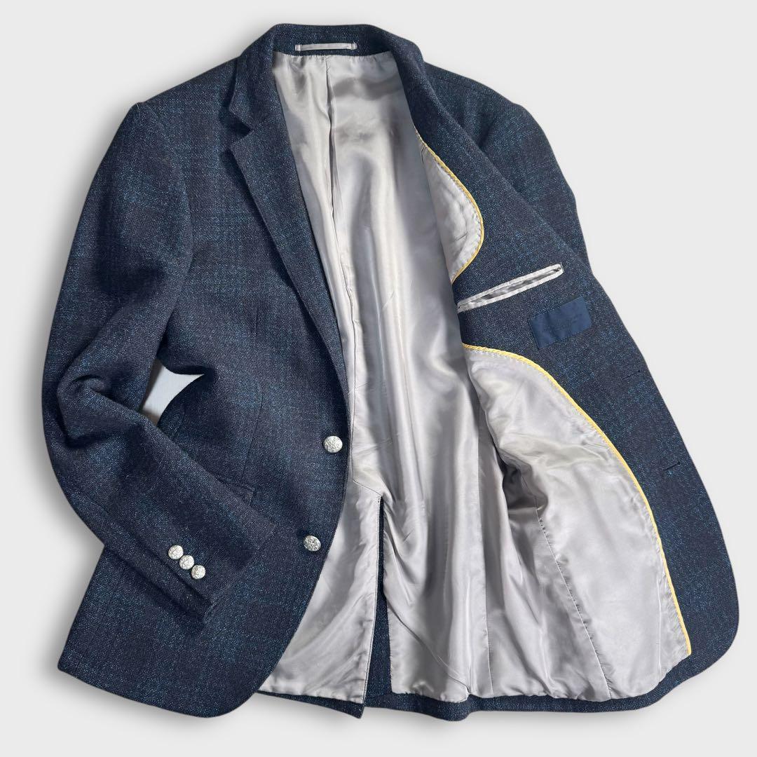 美品 ジュンハシモト ナノユニバース ウール チェック ジャケット ネイビー M
