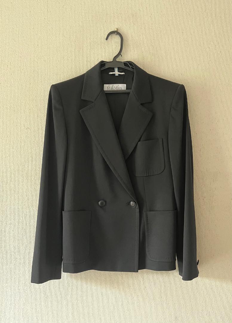 Max Mara　ダブルジャケット　ブレスト　白タグ　ブラック　42　イタリア製 Max Mara ダブルジャケット ブレスト 白タグ ブラック 42