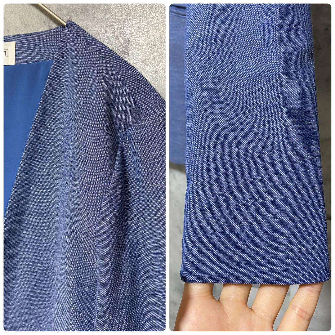 PLST】リネンブレンドストレッチカラーレスジャケット ブルー S
