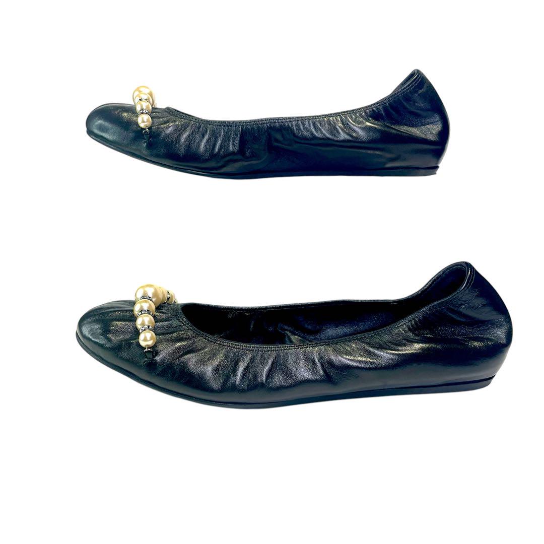 【美品】LANVIN ランバン　バレエシューズ（38.5）レザー　パール　本革