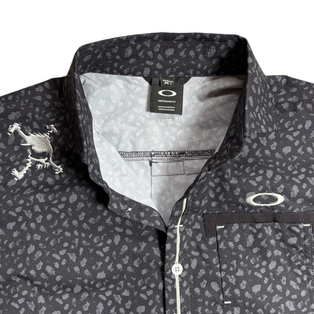 極美品 oakley Skull オークリー スカル ゴルフ シャツ 豹柄 速