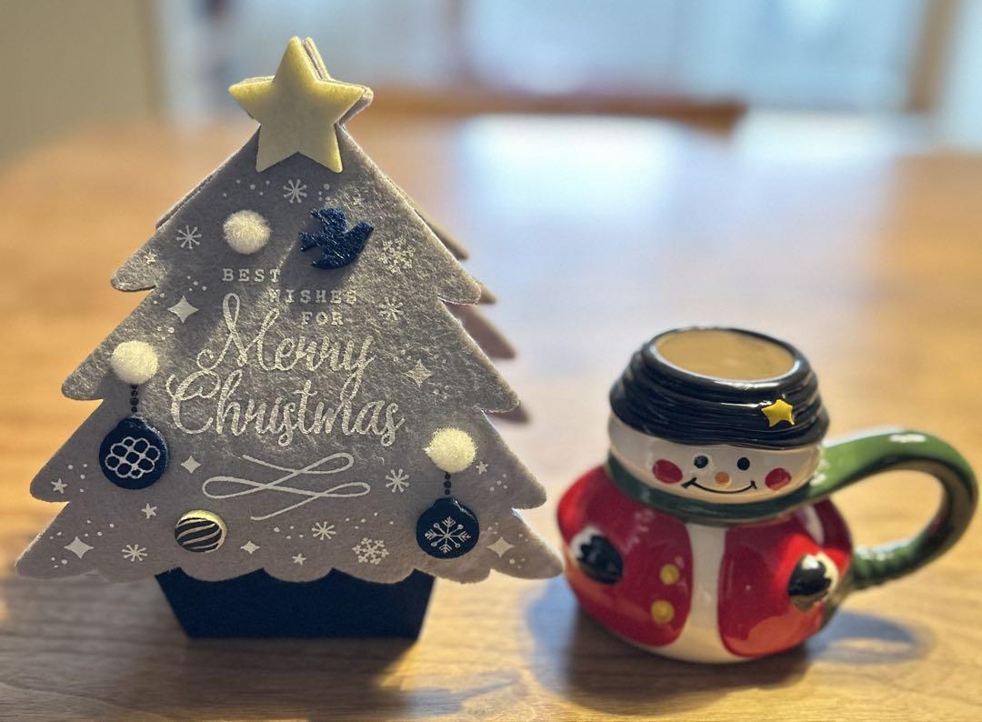 クリスマスツリー型フェルトボックス&スノーマンサンタ陶器マグカップ