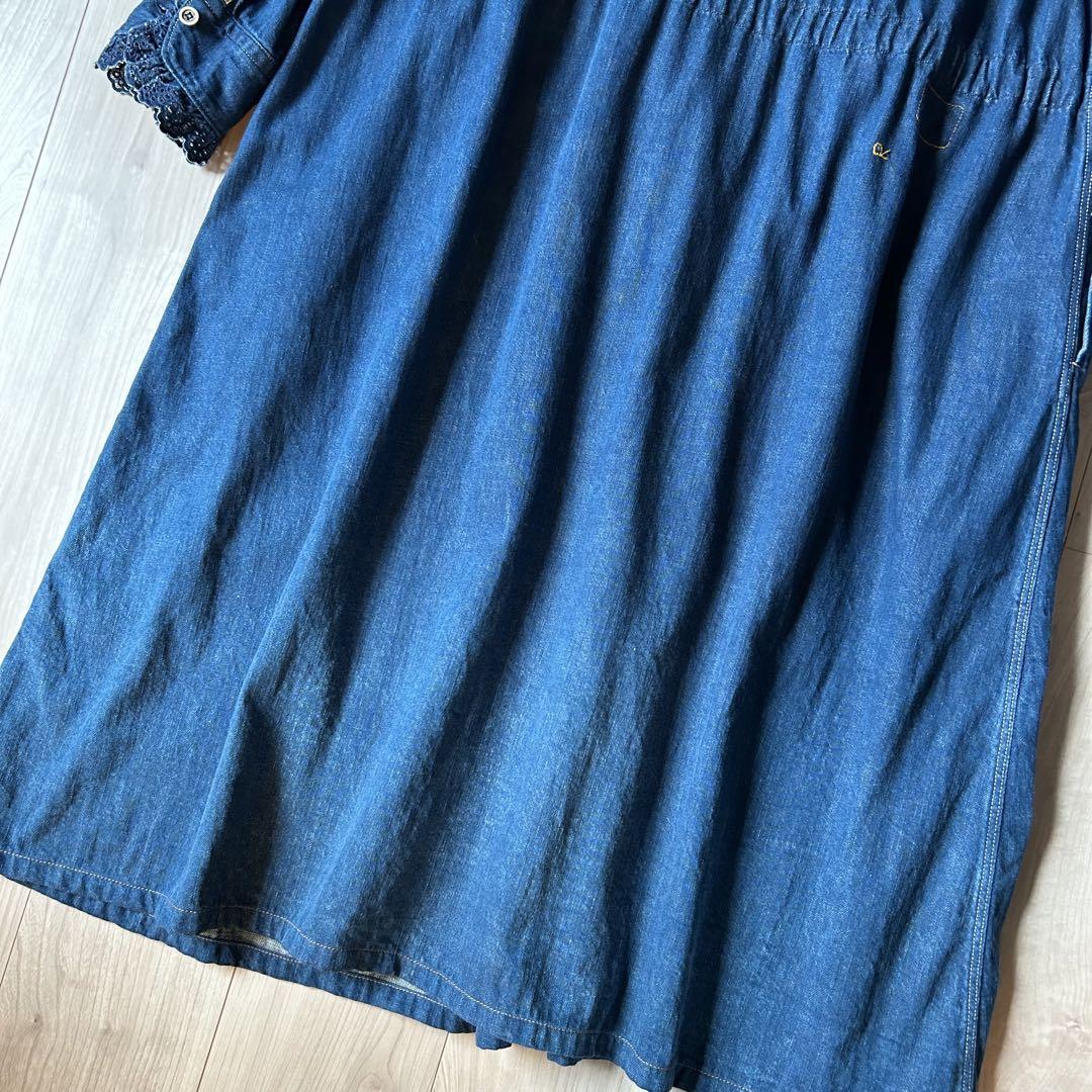 美品＊45R 小麦デニムのシャツドレス 現行 サイズ3 フリルカラー 完売品