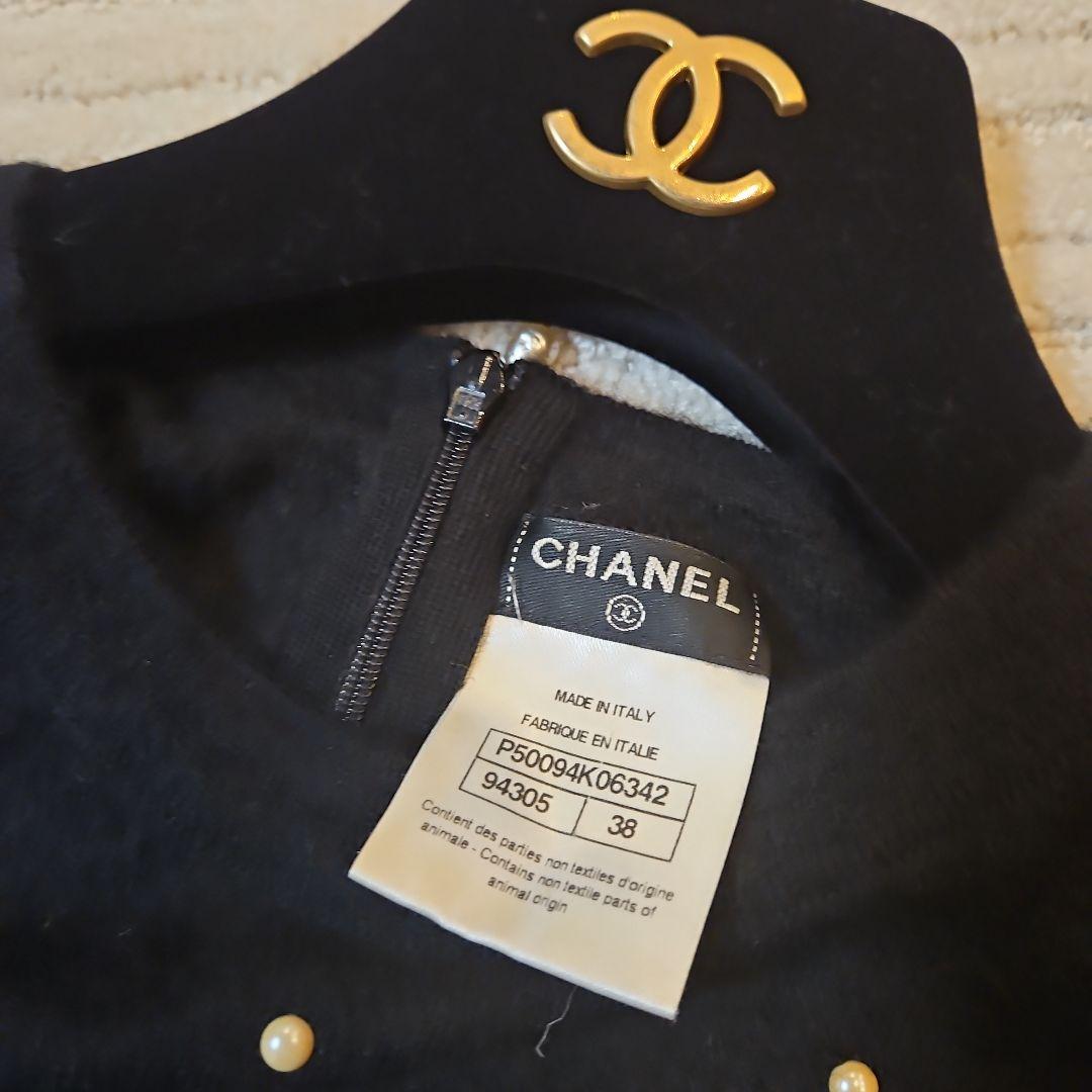 値下げ☆CHANEL シャネル カシミヤニットワンピース パール 38 M