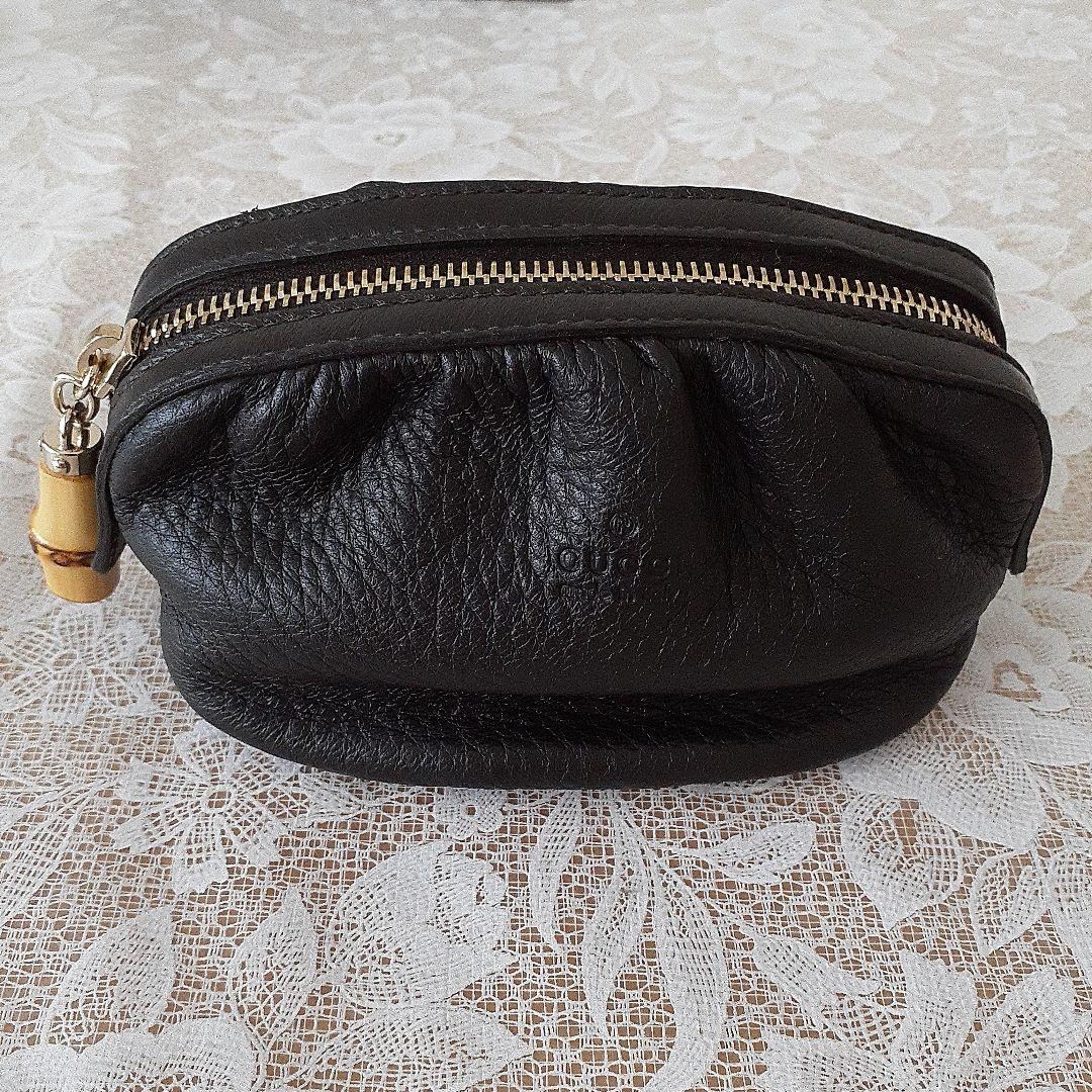 【未使用】GUCCI グッチ ブラックレザー ポーチ　表革製　黒