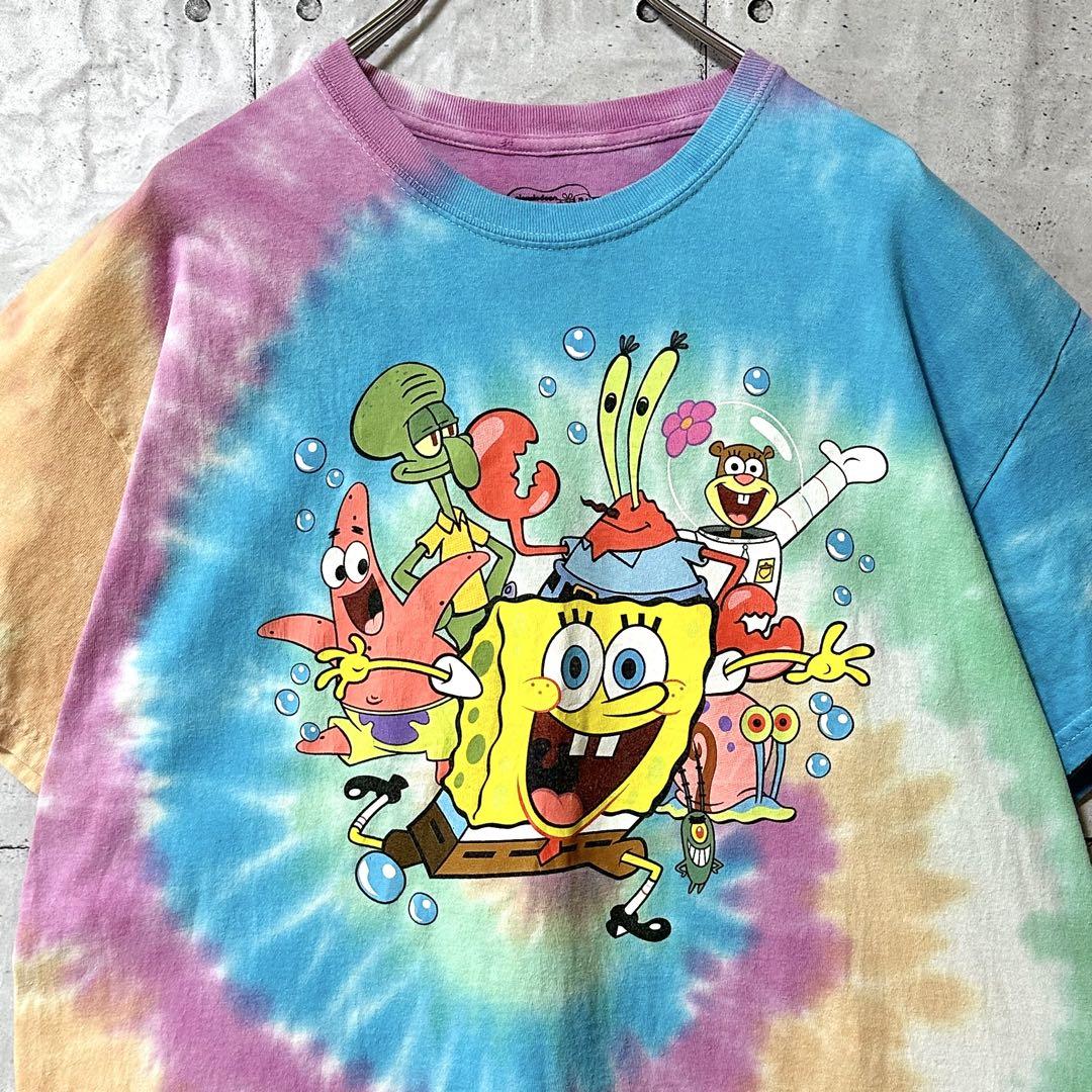 古着 Tシャツ ビッグロゴ スポンジボブ キャラクター L タイダイ柄 激レア