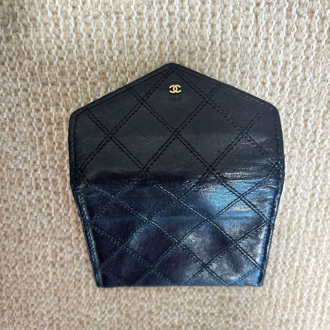 CHANEL ブラック レザー カードケース コインケース CHANEL ブラック レザー カードケース コインケース