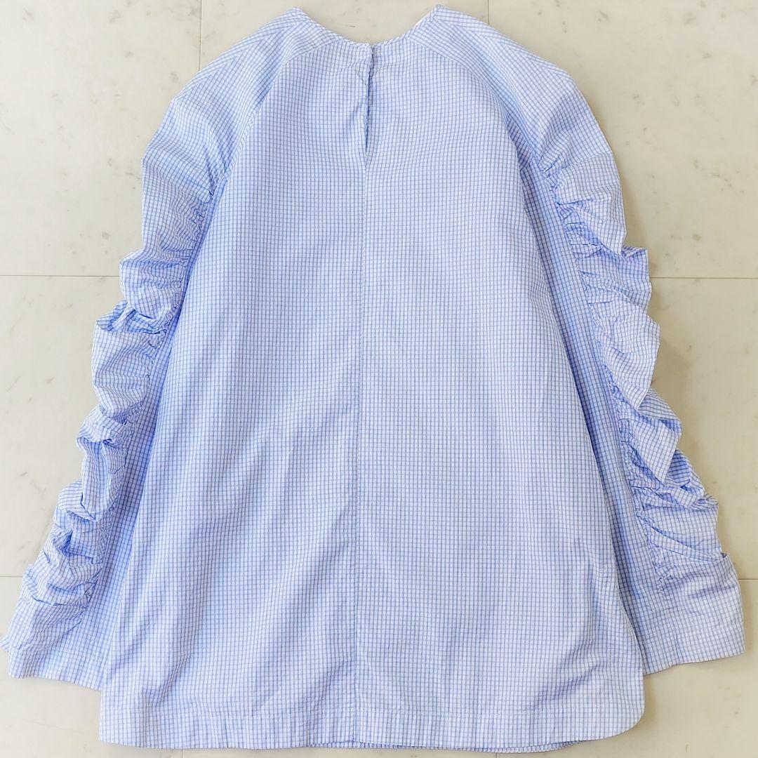 美品✨定価3.8万 エヴァマン コットン ギンガムチェック柄ブラウス ブルー
