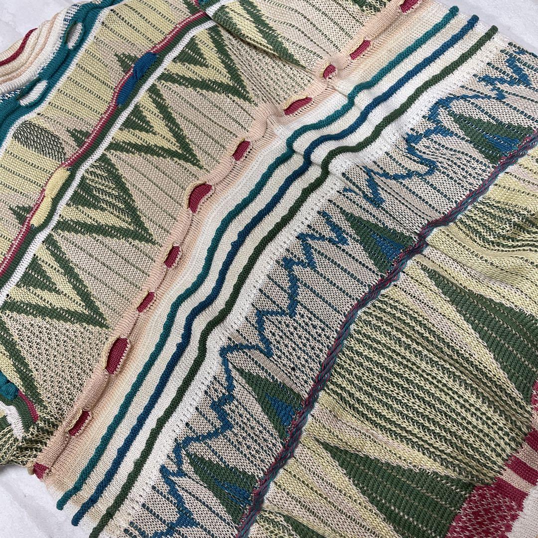 値下げ 90s COOGI クージー マルチ 総柄 3D ニット カーディガン