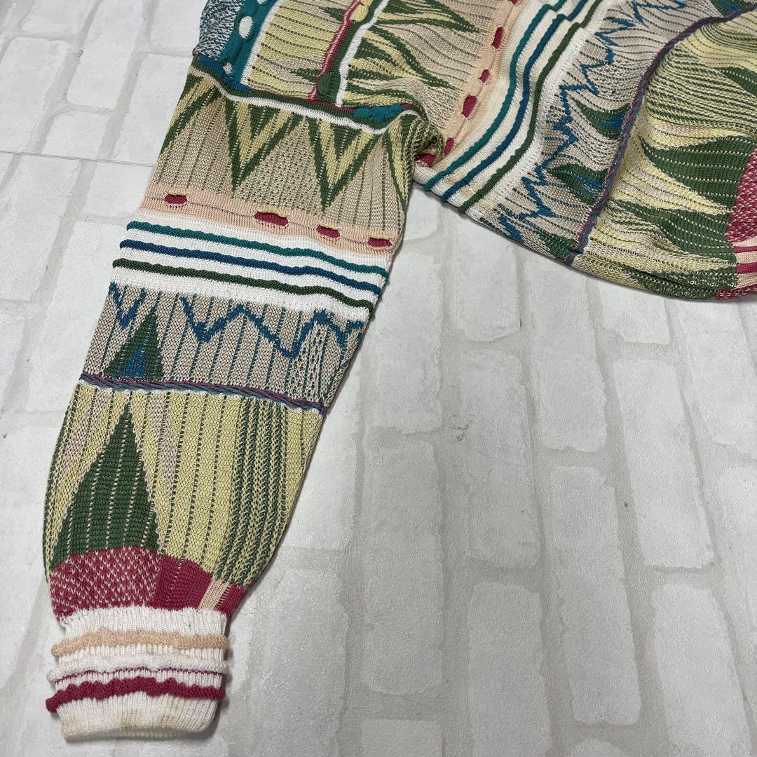 値下げ 90s COOGI クージー マルチ 総柄 3D ニット カーディガン