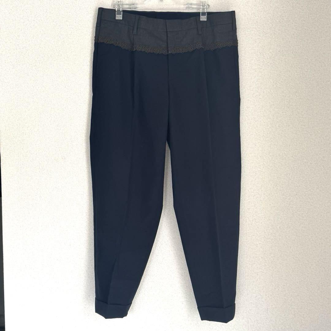 kolor カラー　ネイビー レース付　クロップドパンツ　メンズ　3 L 美品パンツ
